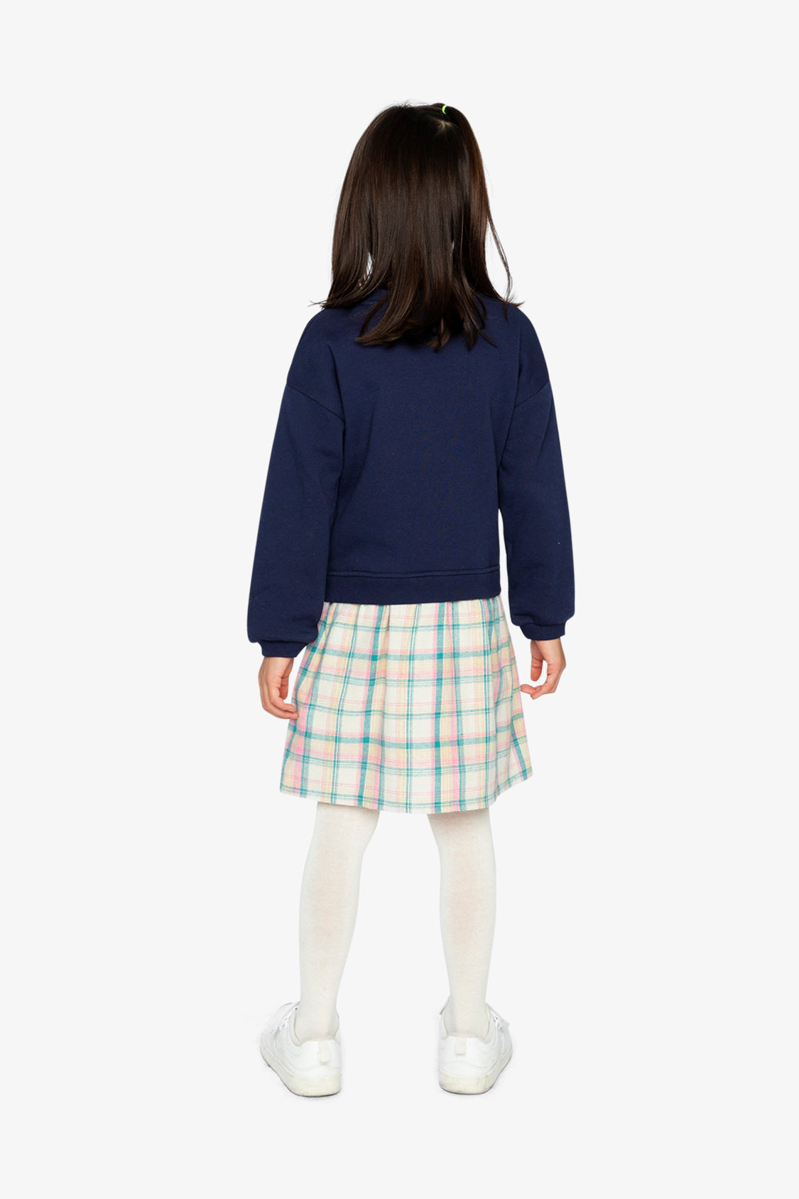 Deux par Deux Girls Heart Appliqué Plaid Bi-Material Dress