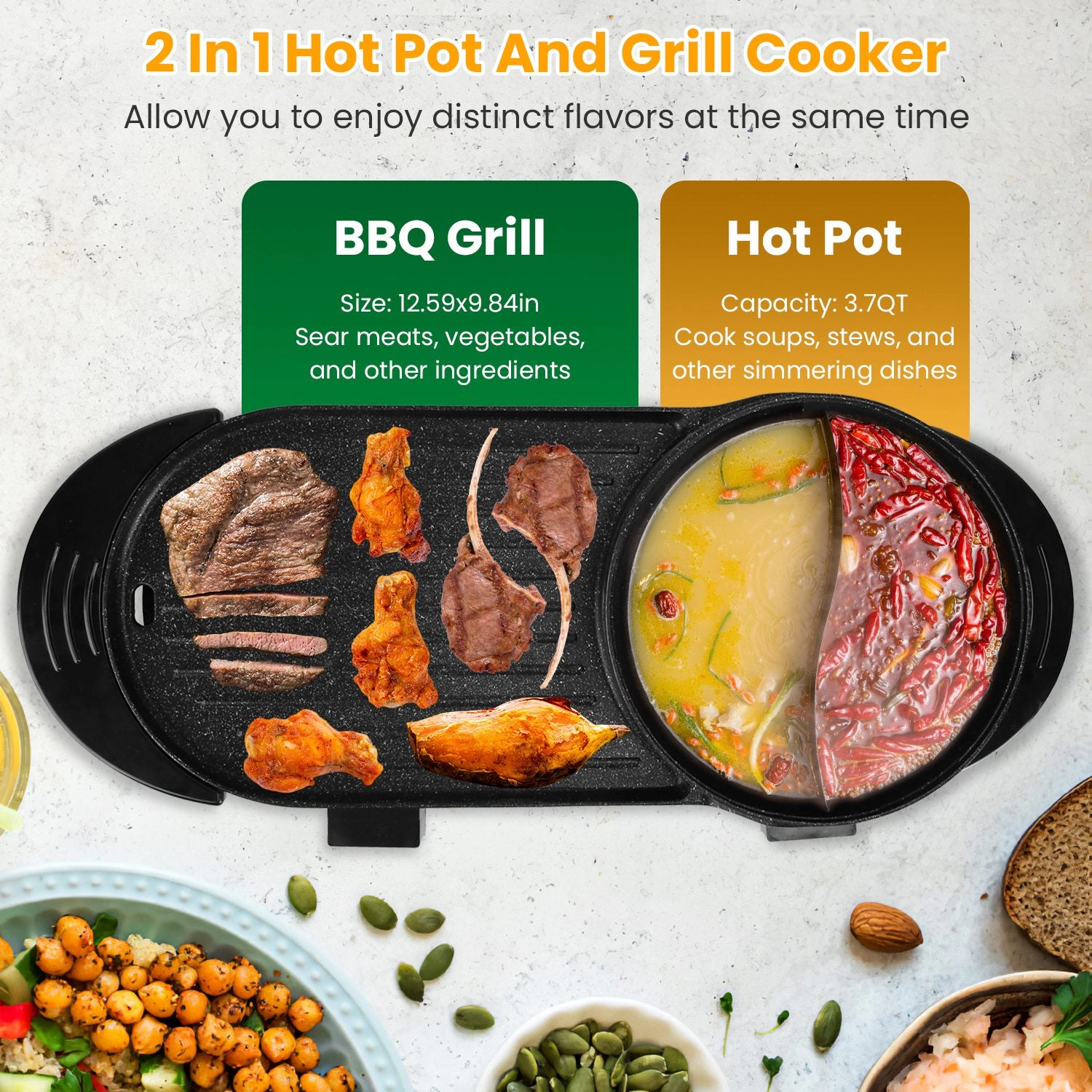 GBruno 2-in-1 Electric Hot Pot With BBQ Grill Cooker