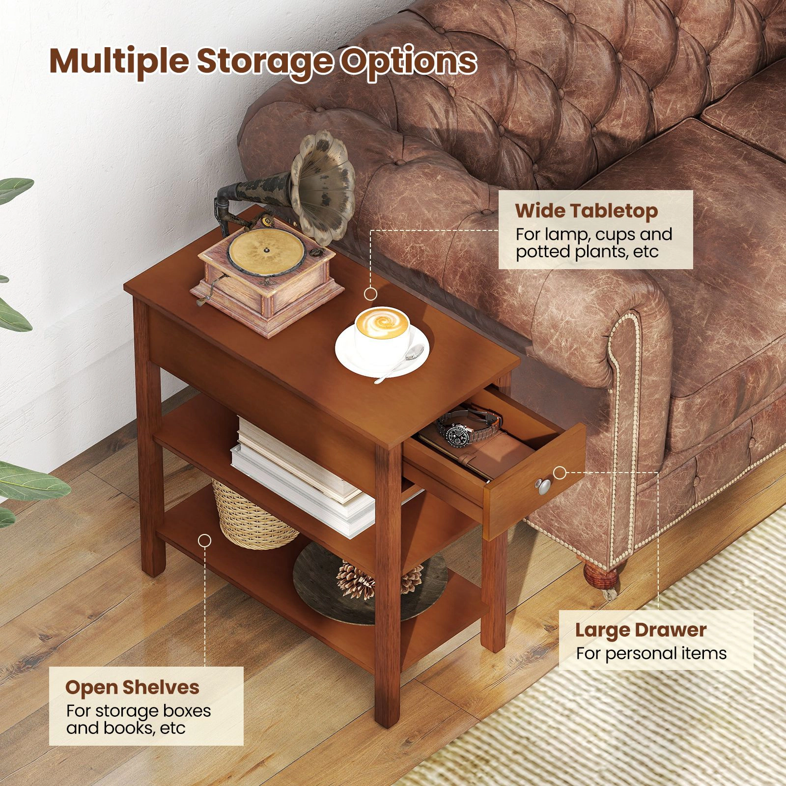 SlickBlue Set of 2 Side Tables with Drawer and Storage Shelves
