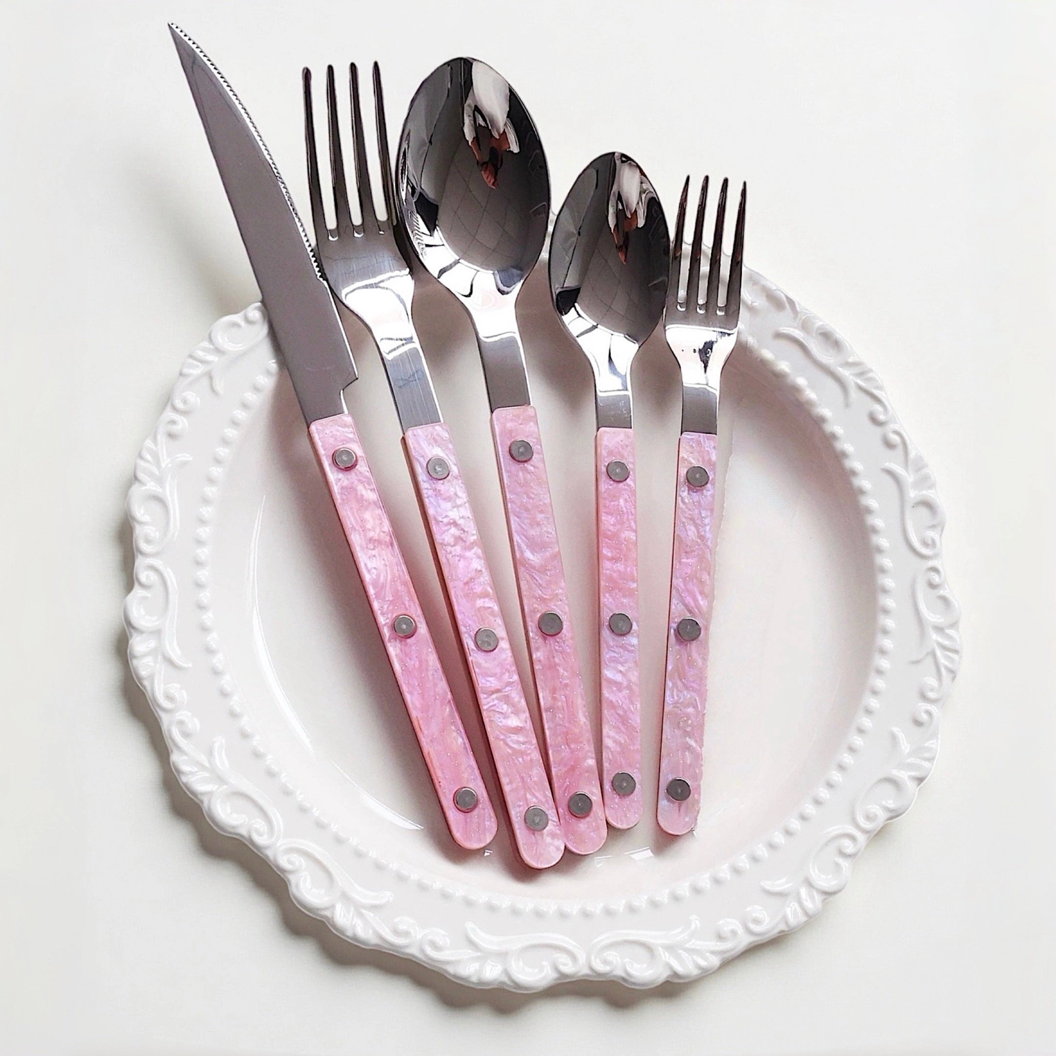 Inspecial Home Modern Pink Salt Lake Flatware Set of 10