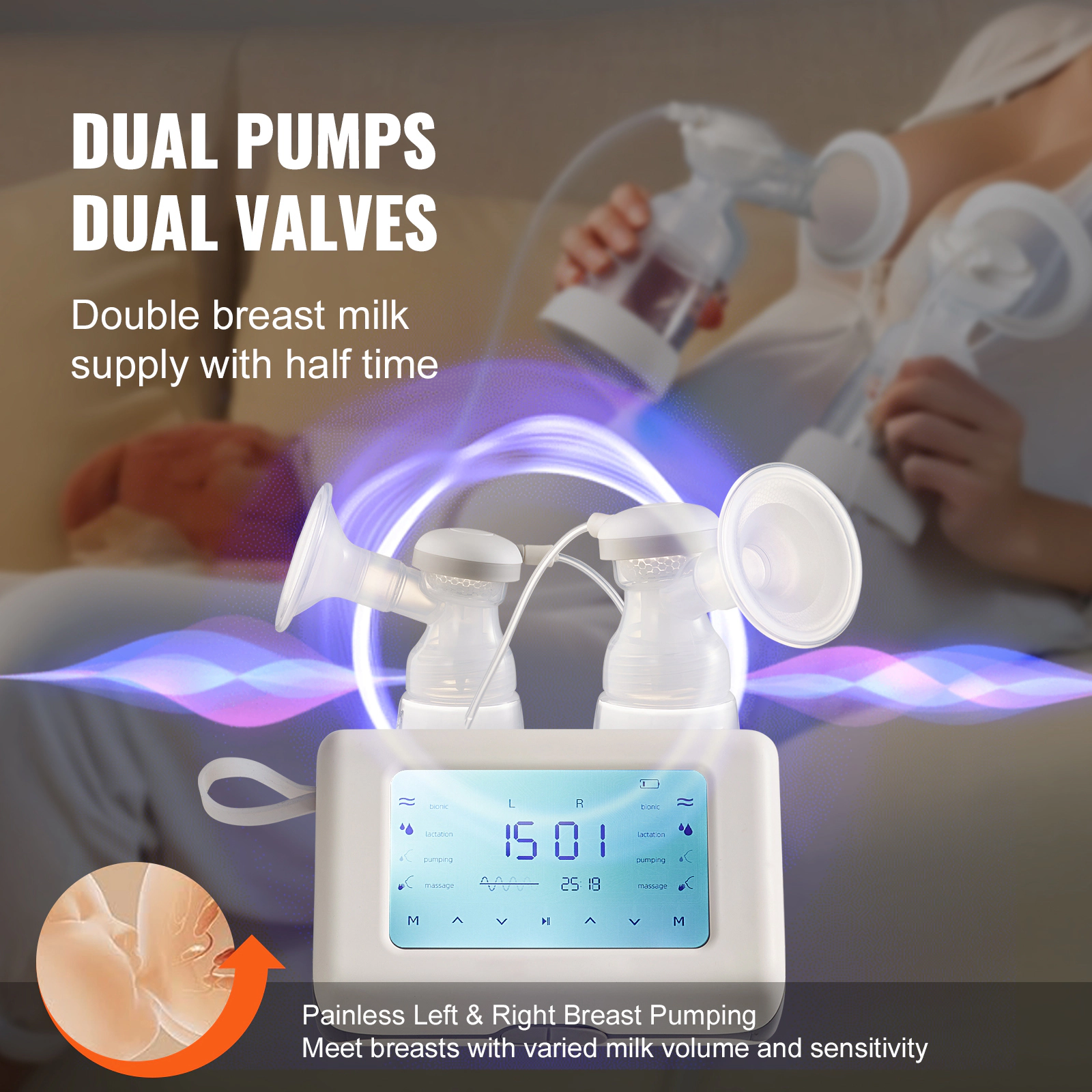 HONGGE Electric Breast Pump with 4 Suction Levels & 300mmHg