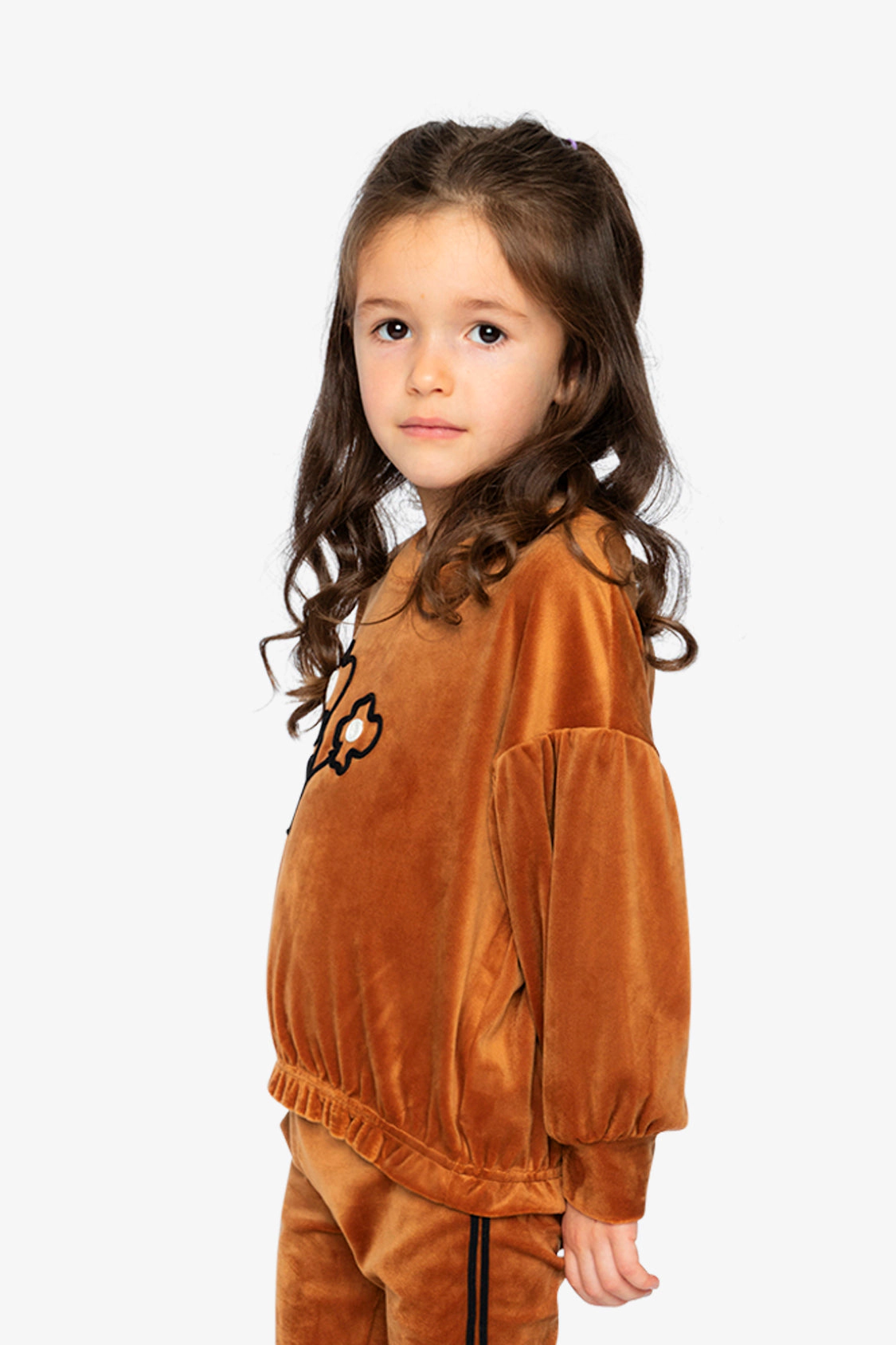 Deux par Girls Flower Appliqué Shimmer Velvet Top