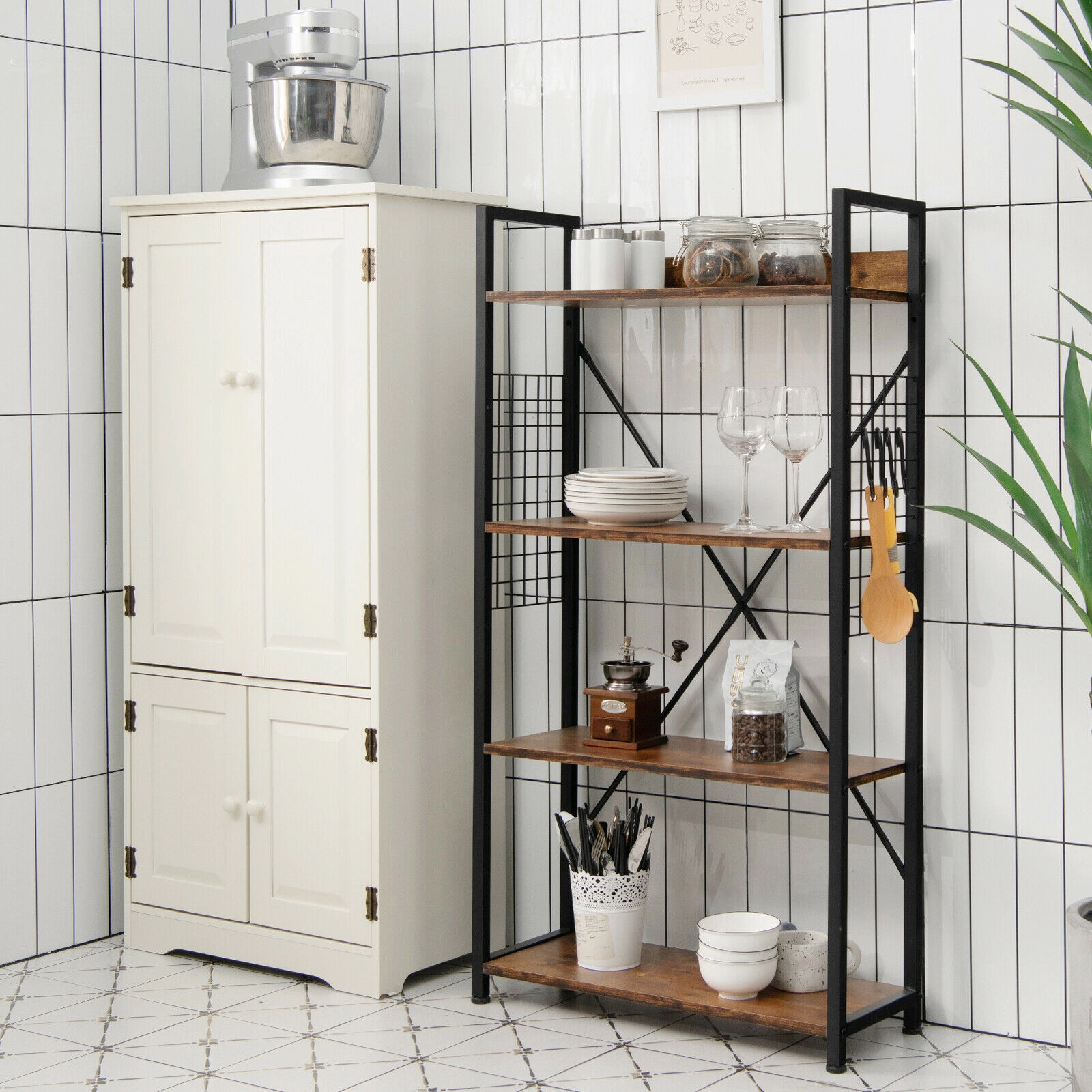 SUGIFT 4-Tier Industrial Open Storage Bookshelf with Adjustable Shelf 220-lb Capacity Coffee