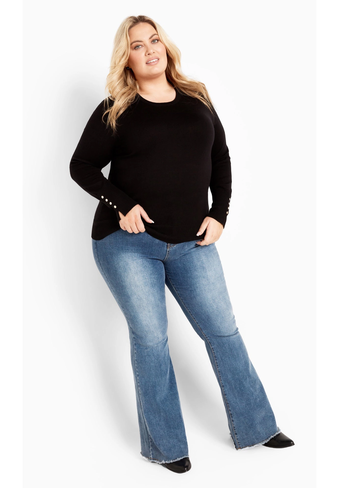 Avenue Women's Plus Lara Button Sweater
