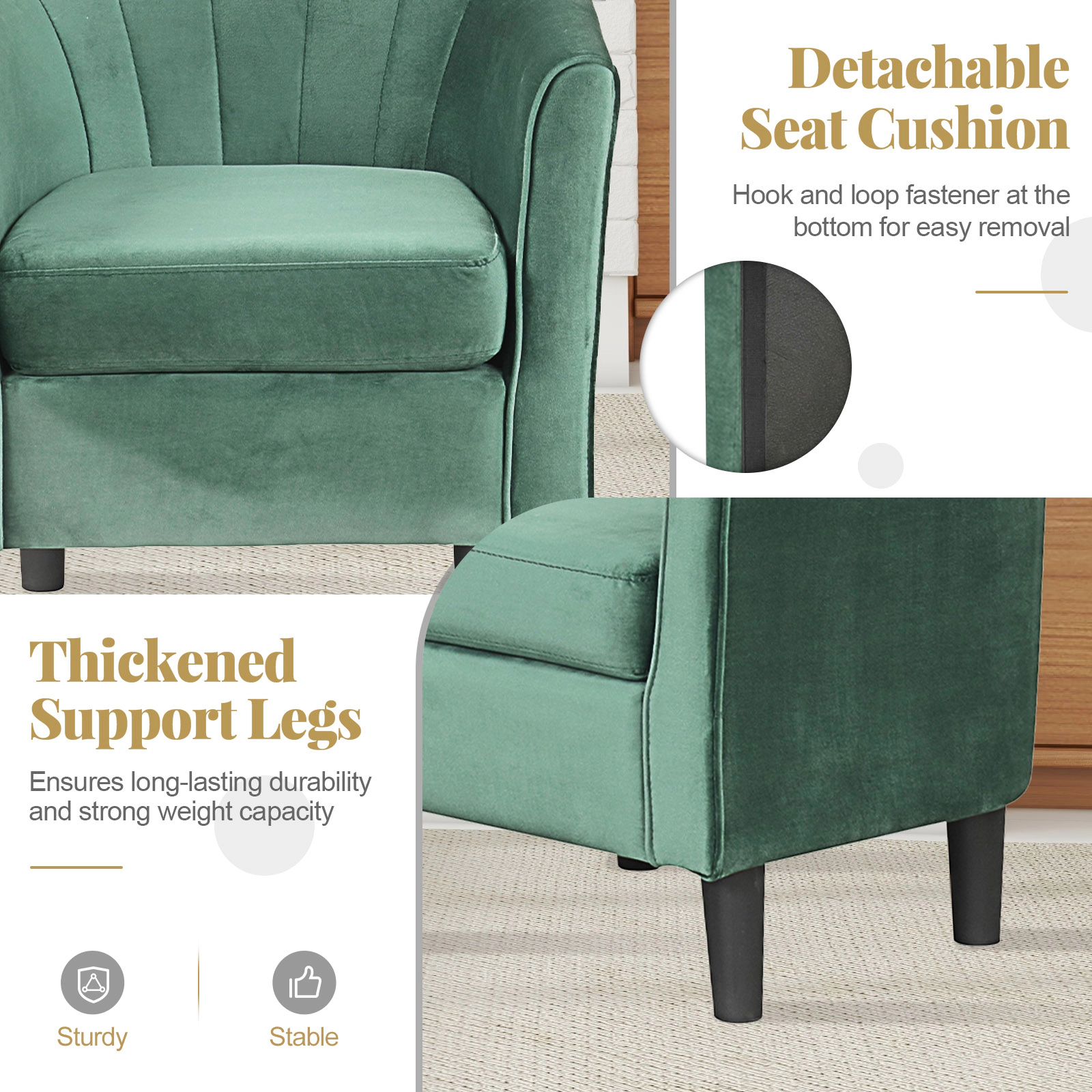 SUGIFT Green Teddy Velvet Barrel Chair with Ottoman, Removable Washable Cover, 350 lb Capacity