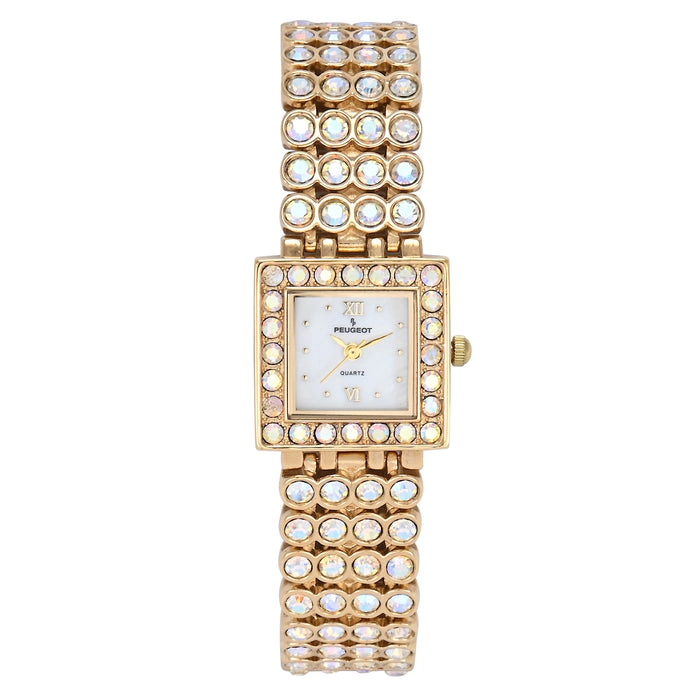Peugeot Women's 14K Gold-Plated Jeweled Watch with Four Strands of Genuine Swarovski Crystals