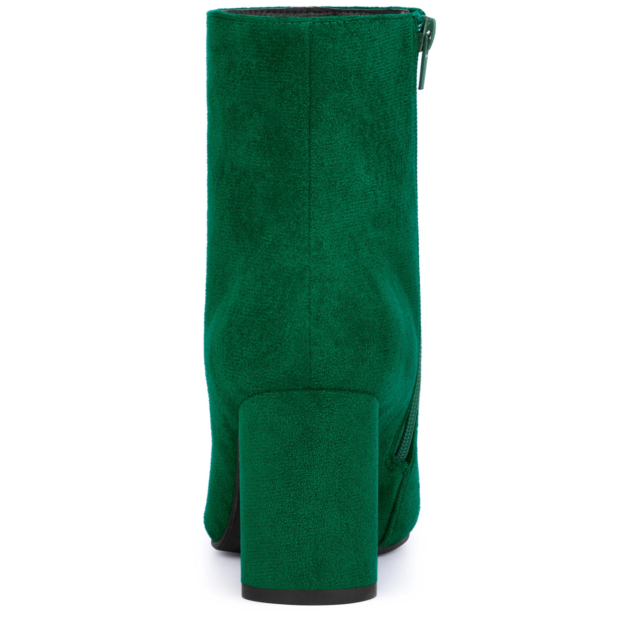 BLISSFUL STEP Women Faux Suede Pointy Toe Block Heel Ankle Boots Rubber Outsole