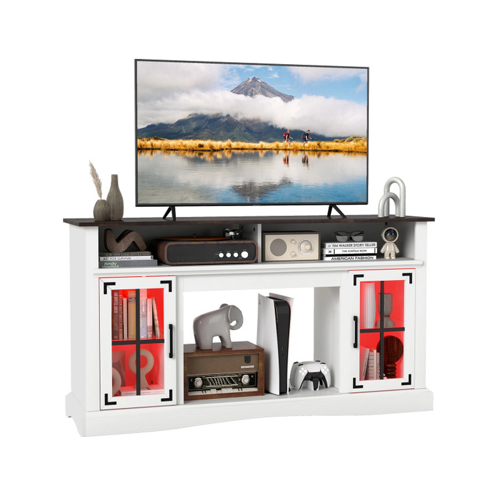 SUGIFT 58-Inch LED TV Stand for TVs up to 50 Inches, 225-Lb Capacity, App and Remote Control