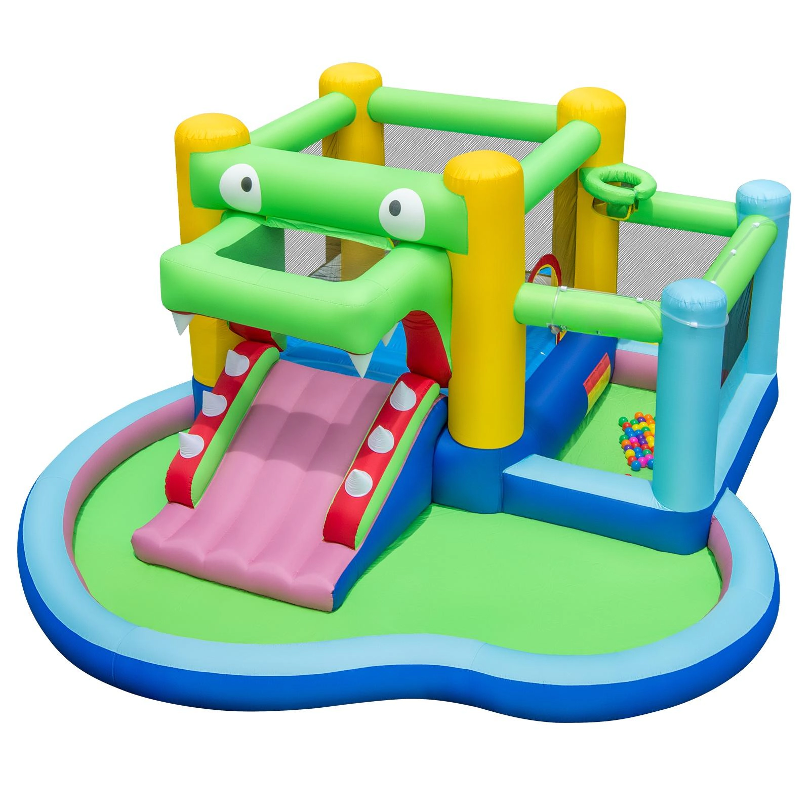 SUGIFT Crocodile 5-in-1 Inflatable Bounce House with Water Slide Ball Pit Sprinkler Pool and 680W Blower