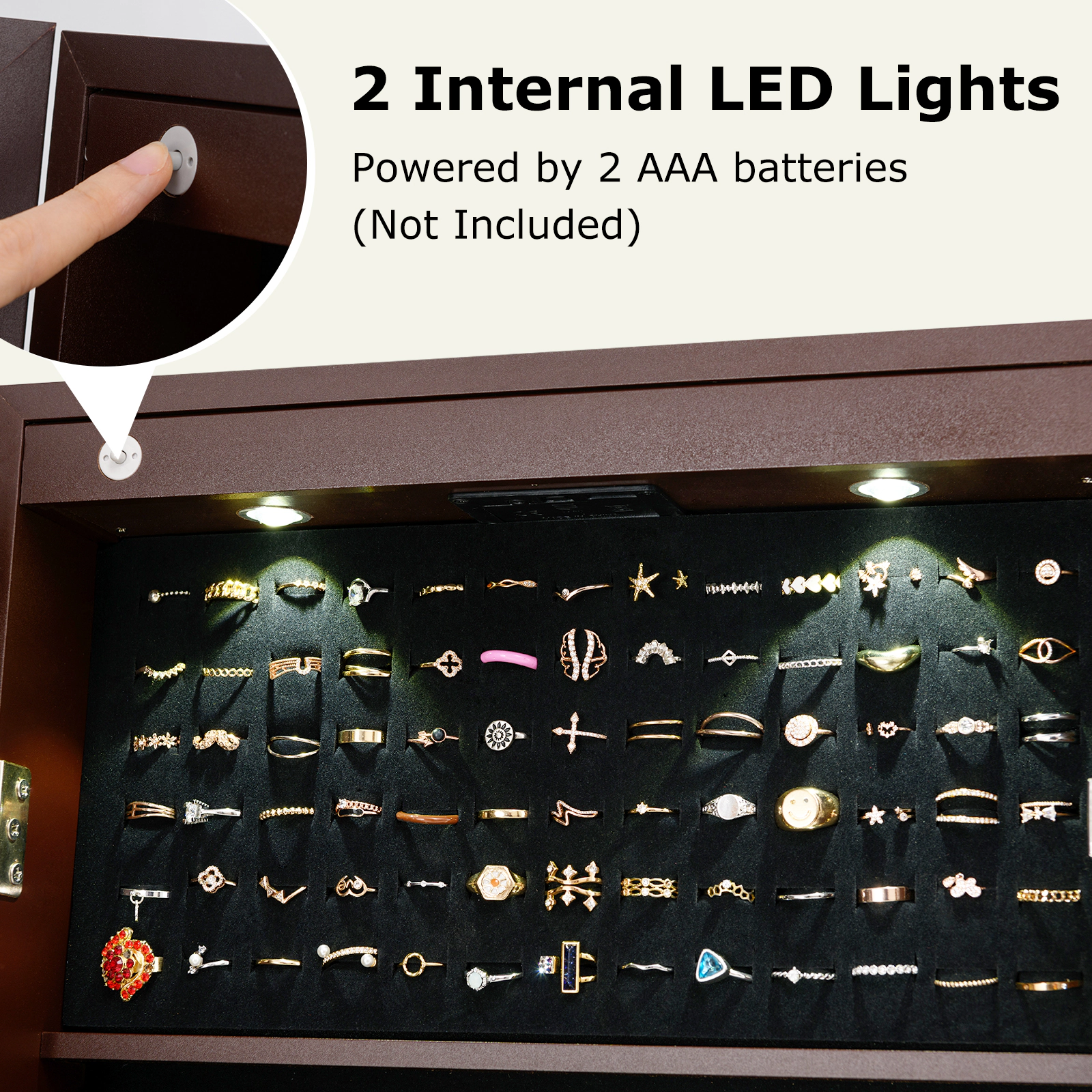 Slickblue Floor Standing Jewelry Cabinet with Mirror, LED Lights and Multi Compartment Storage