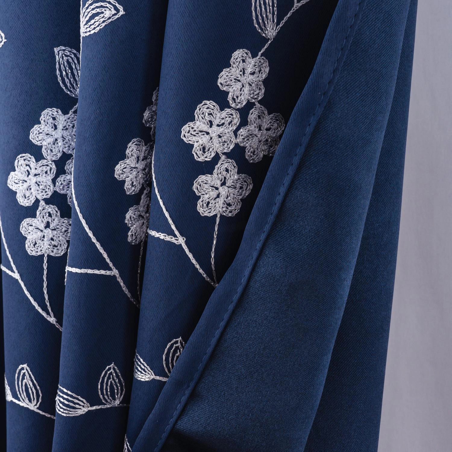 RT Designer Collection Lilian Embroidered Blackout Luxurious Decorative Grommet Curtain Panel 54" x 84" Navy