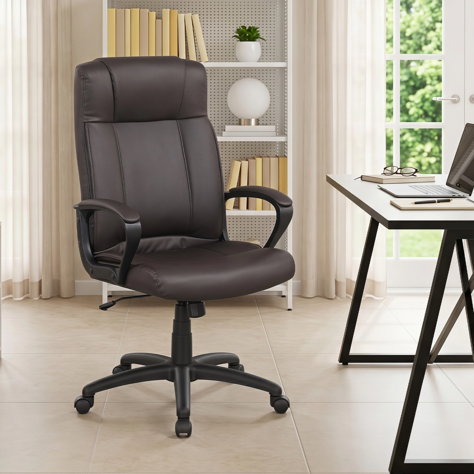 SUGIFT Ergonomic Faux Leather Office Chair with Rocking Function 275-Lb Capacity Brown