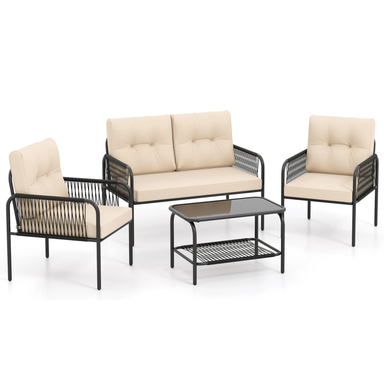 Hivvago 4 Pieces Patio Furniture Set Pe Rattan Sofa Chairs With Loveseat-Beige