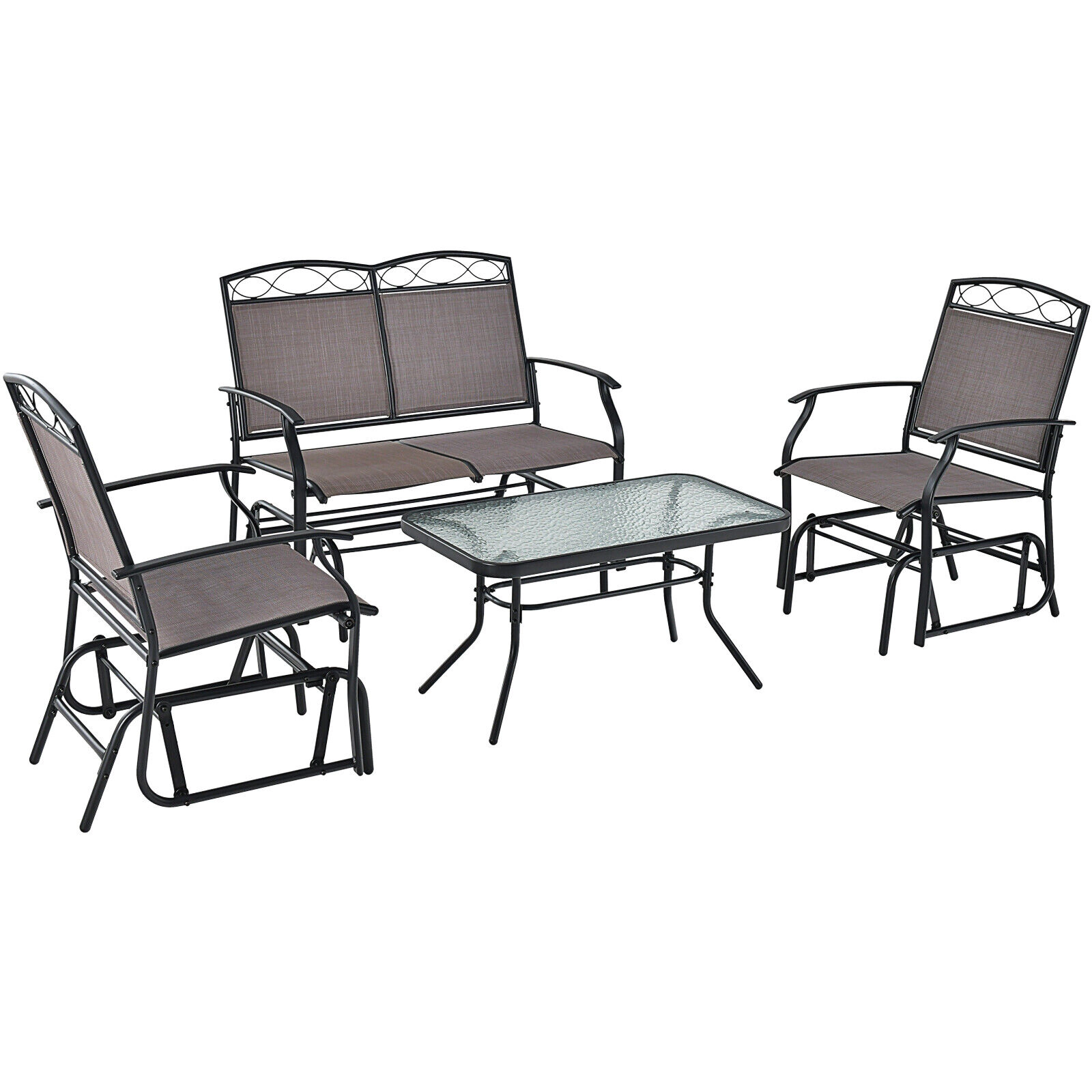 LJG 4 Piece Patio Glider Conversation Set with Tempered Glass Table Top
