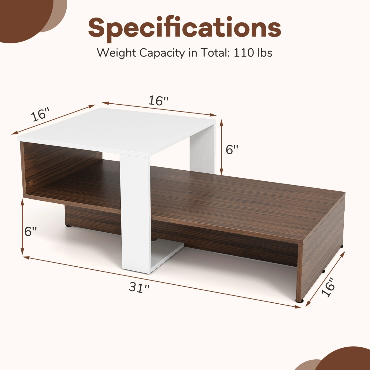 SlickBlue Modern Geometric Coffee Table, 2-Tier Storage Shelf, Wood Grain Center Table for Living Room