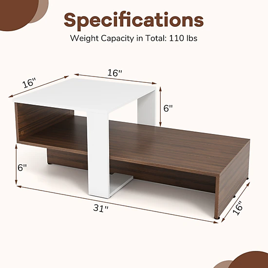 SlickBlue Modern Geometric Coffee Table, 2-Tier Storage Shelf, Wood Grain Center Table for Living Room
