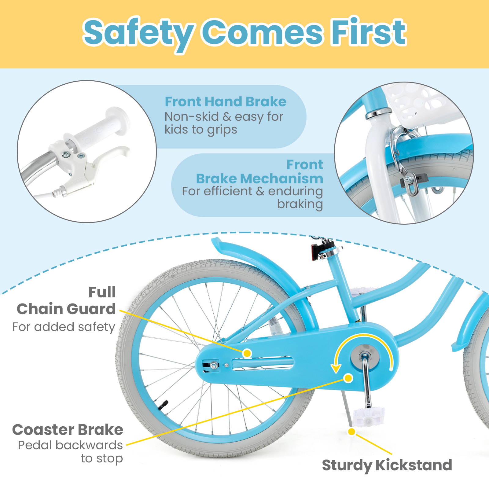 SUGIFT Blue Dual Brakes Adjustable Seat Front Basket and Kickstand Kids 20 Inch Bike