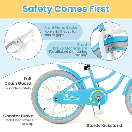 SUGIFT 20-in Blue Kids Bike with Dual Brakes Adjustable Seat Removable Front Basket and Kickstand