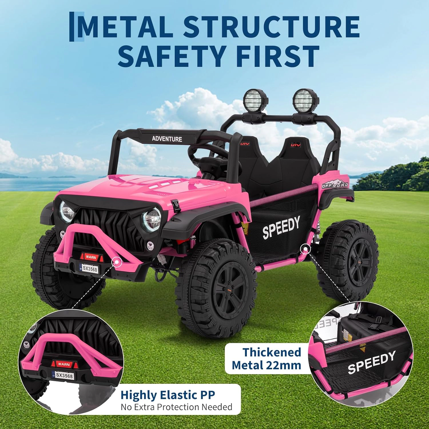 Enjyam 24V 2-Seater Kids Ride On Truck, 4WD Electric Vehicle w Remote,3 Speeds,Suspension,Dual Storage,LED Lights&Music
