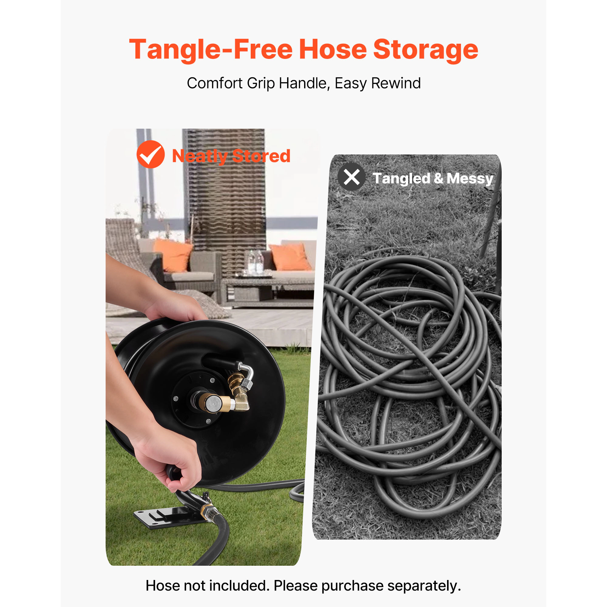 HONGGE Pressure Washer Hose Reel Retractable Power Heavy-Duty Steel Washer Hose Reel 4000PSI Max Auto-Rewinding
