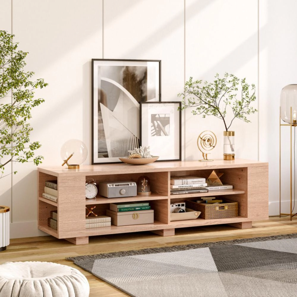 Hivvago Tv Stand Modern Wood Storage Console Entertainment Center