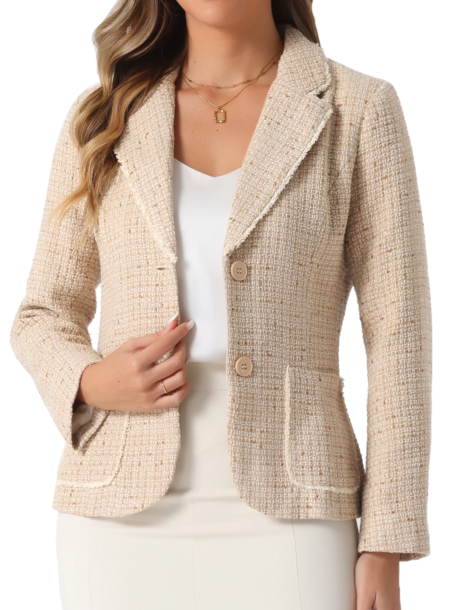 INSPIRE CHIC Women's Notch Lapel Long Sleeve Button Blazer