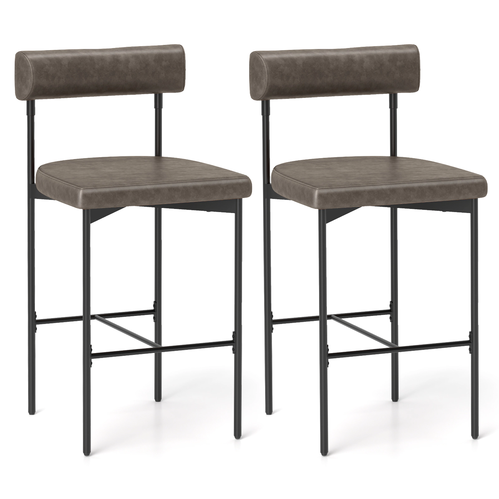 SUGIFT 26-in Seat Height Upholstered Counter Height Bar Stools 400-lb Capacity with Backrest Gray + Black