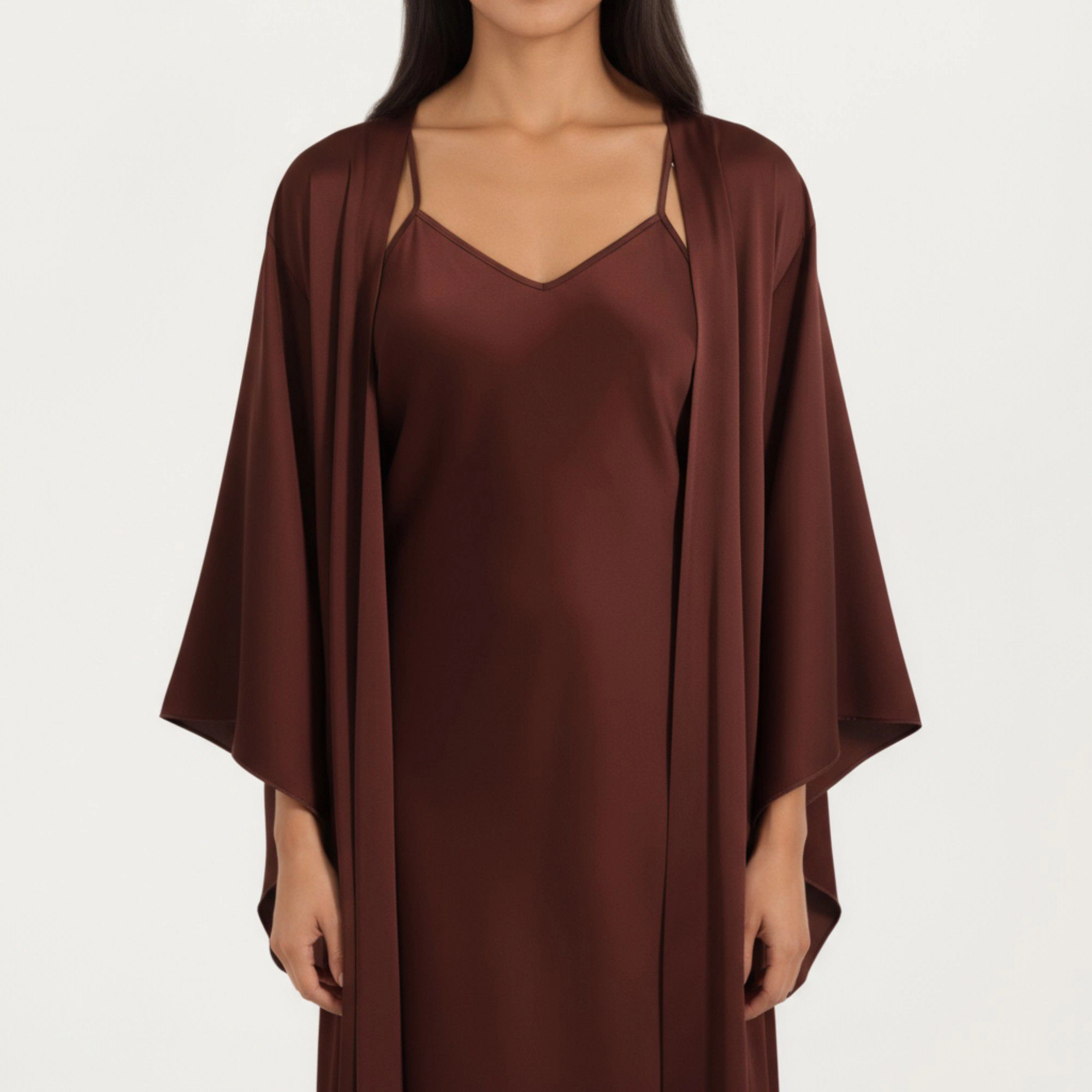 Anna-Kaci Women's 2-Piece Satin V-Neck Slip Dress with Matching Long Drape Robe
