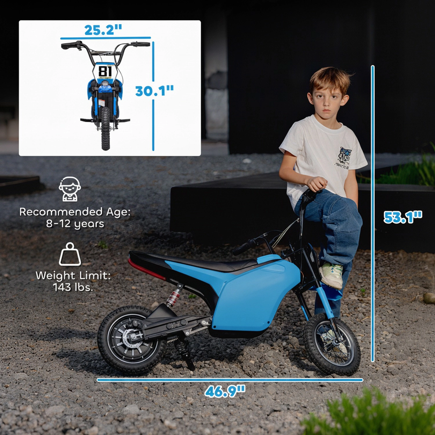 HONGGE Qaba 24V Kids Motorcycle, Electric Dirt Bike with 250W Motor, Up to 9.9 MPH