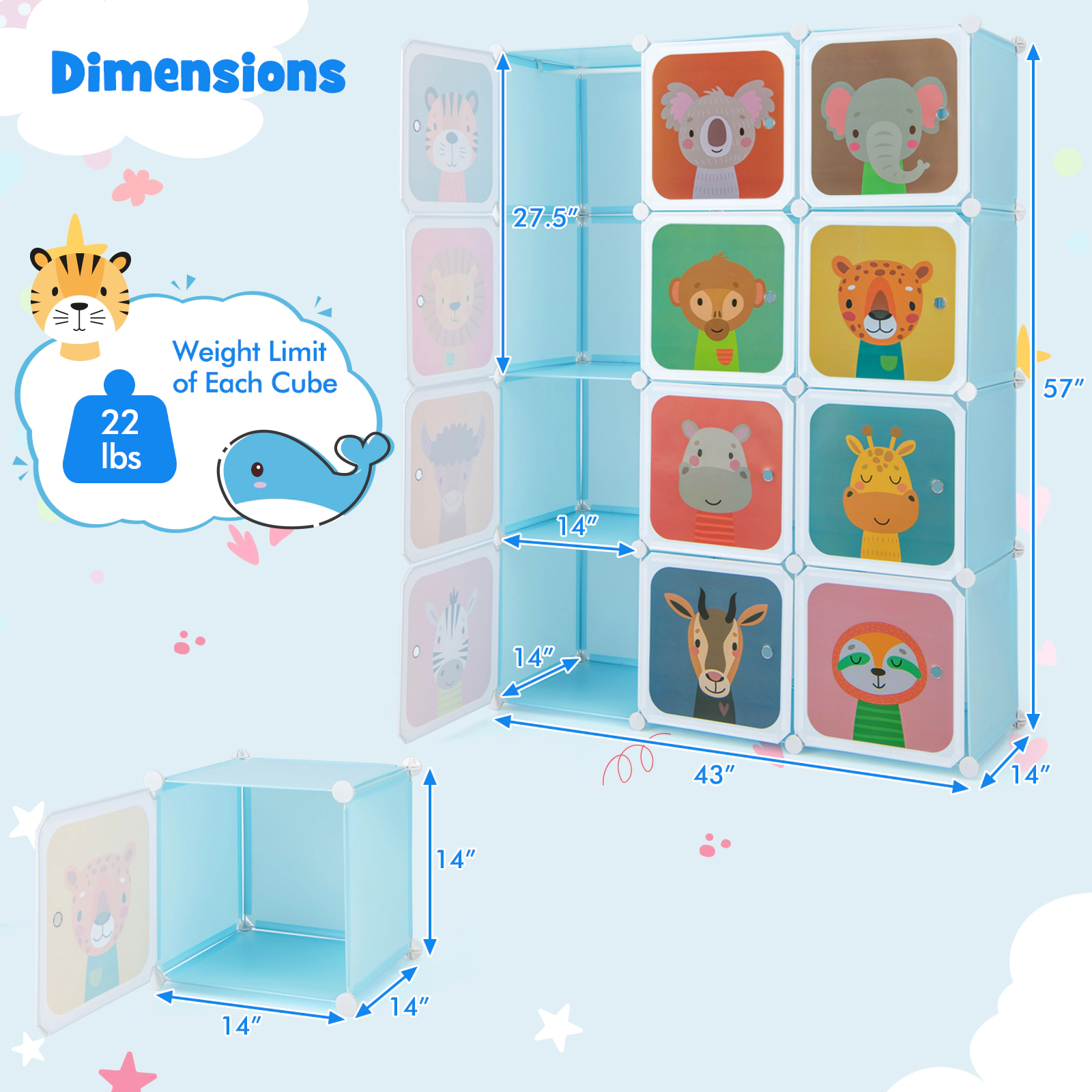 Hivvago 12-Compartment Kids Closet with Hanging Rod