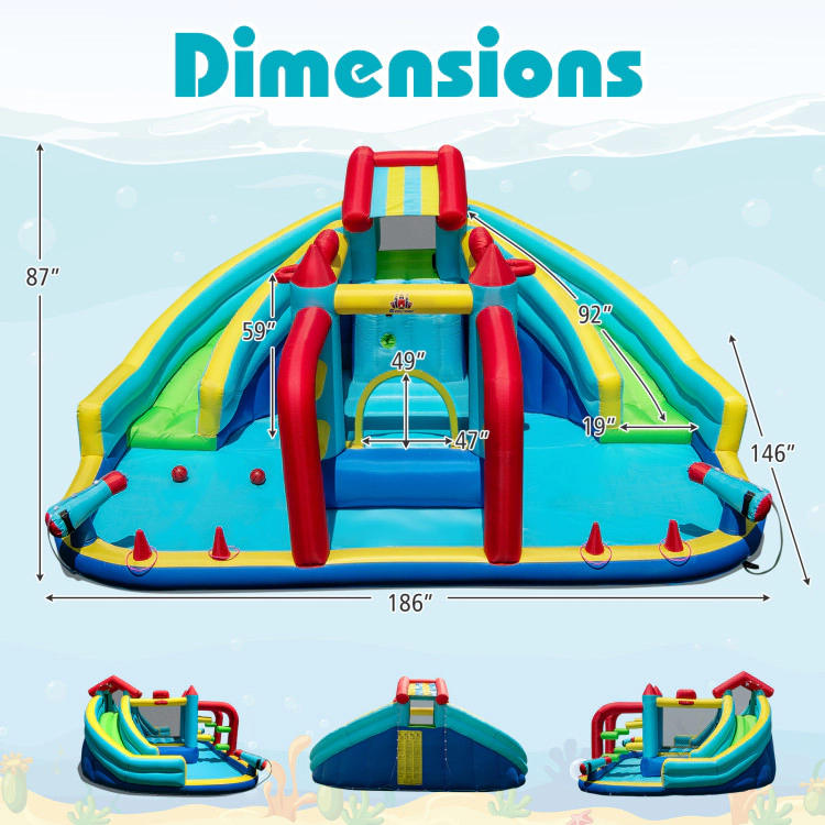 Hivvago Inflatable Double Water Slide Park with Obstacle Course and Basketball Hoops