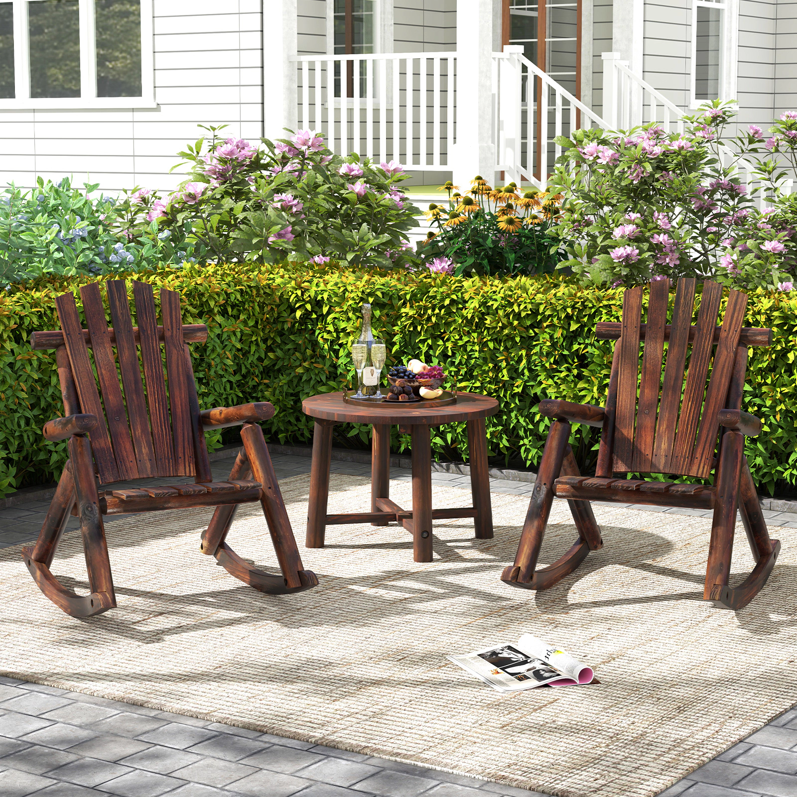 SUGIFT Outdoor Adirondack Rocking Chair for Adults 330-lb Capacity Brown/Natural