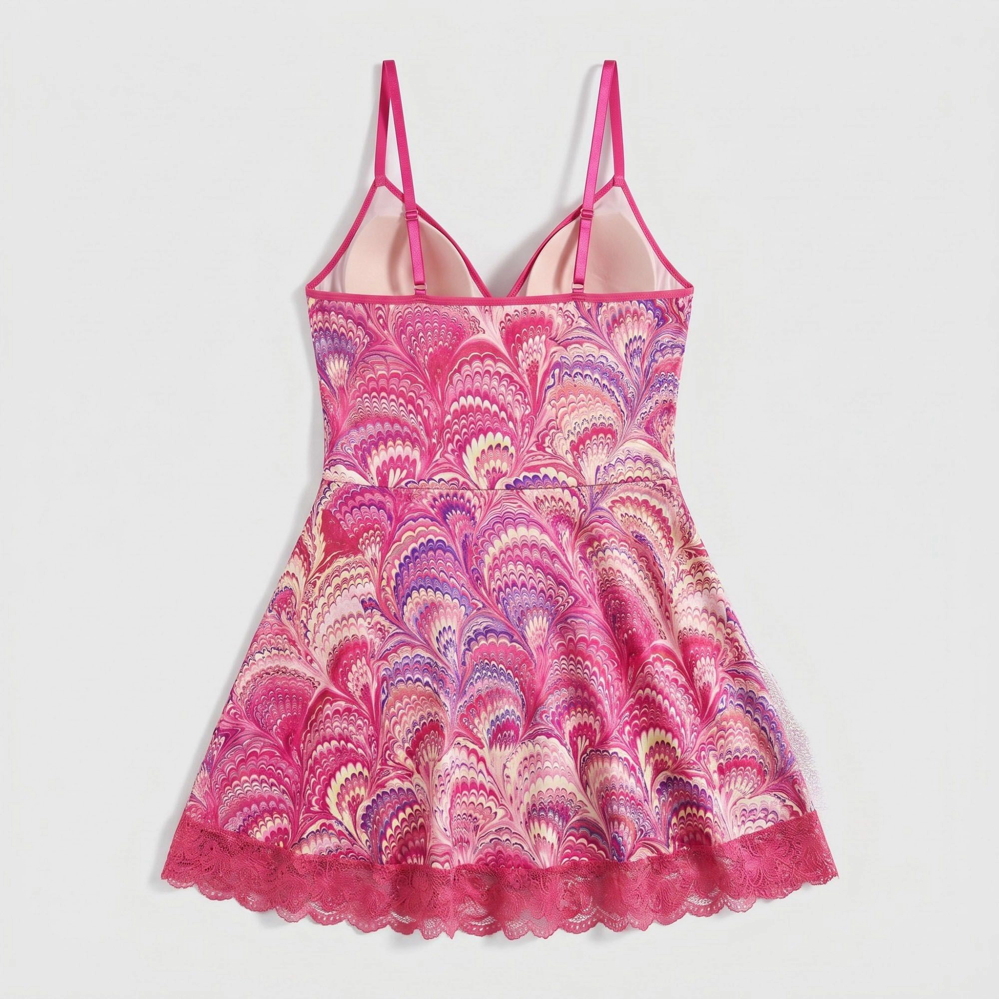 Anna-Kaci Women's Printed Lace Trim Chemise Nightgown