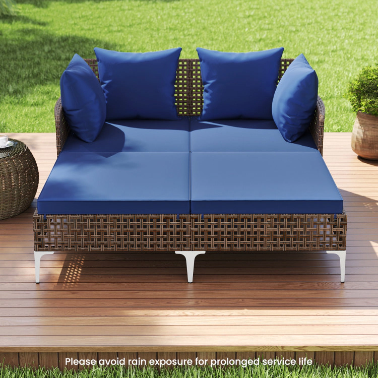 Hivvago Outdoor Rattan Double Daybed Wicker Chaise Lounge