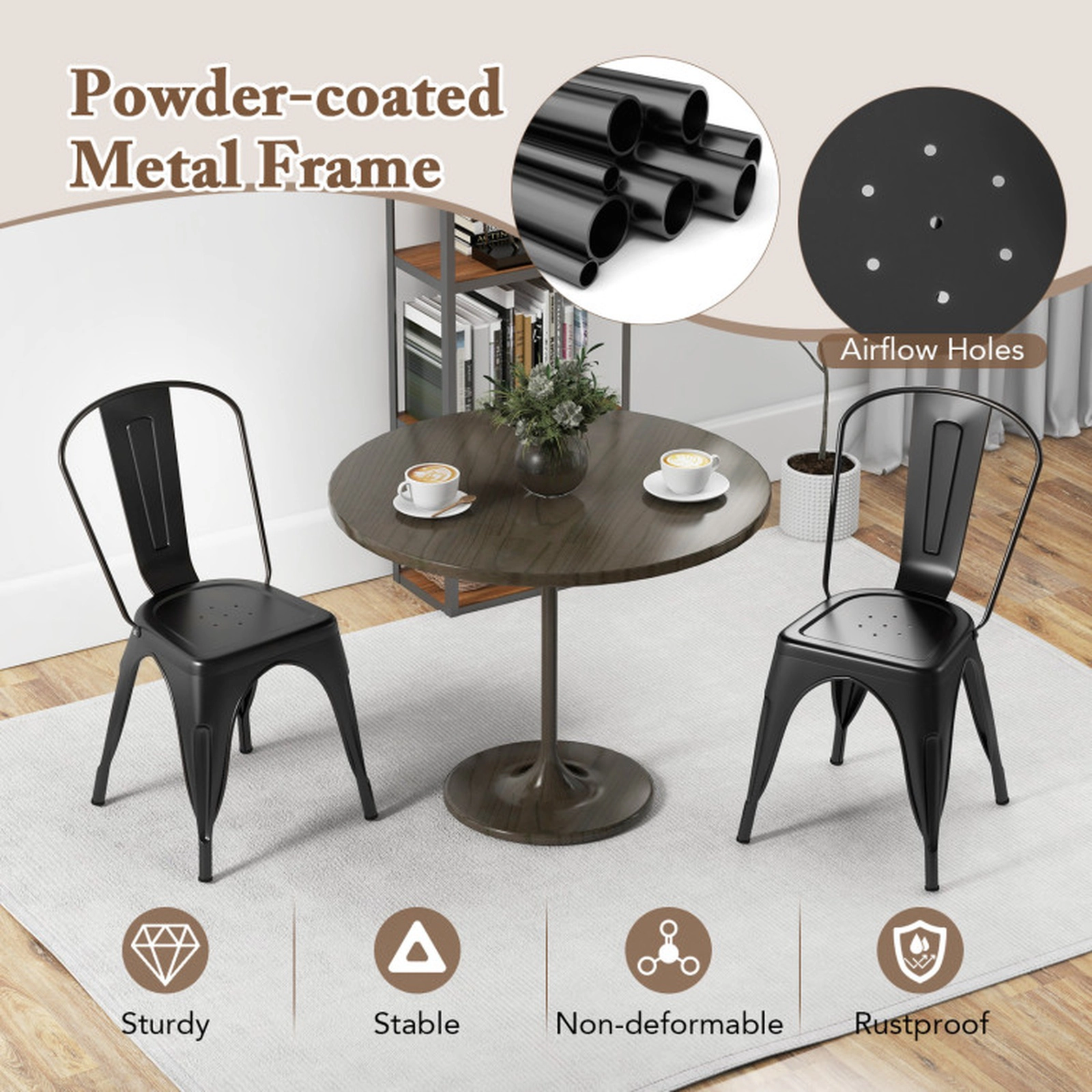 SUGIFT Metal Stackable Removable Backrest and X-Shaped Base Set of 4 Dining Chairs