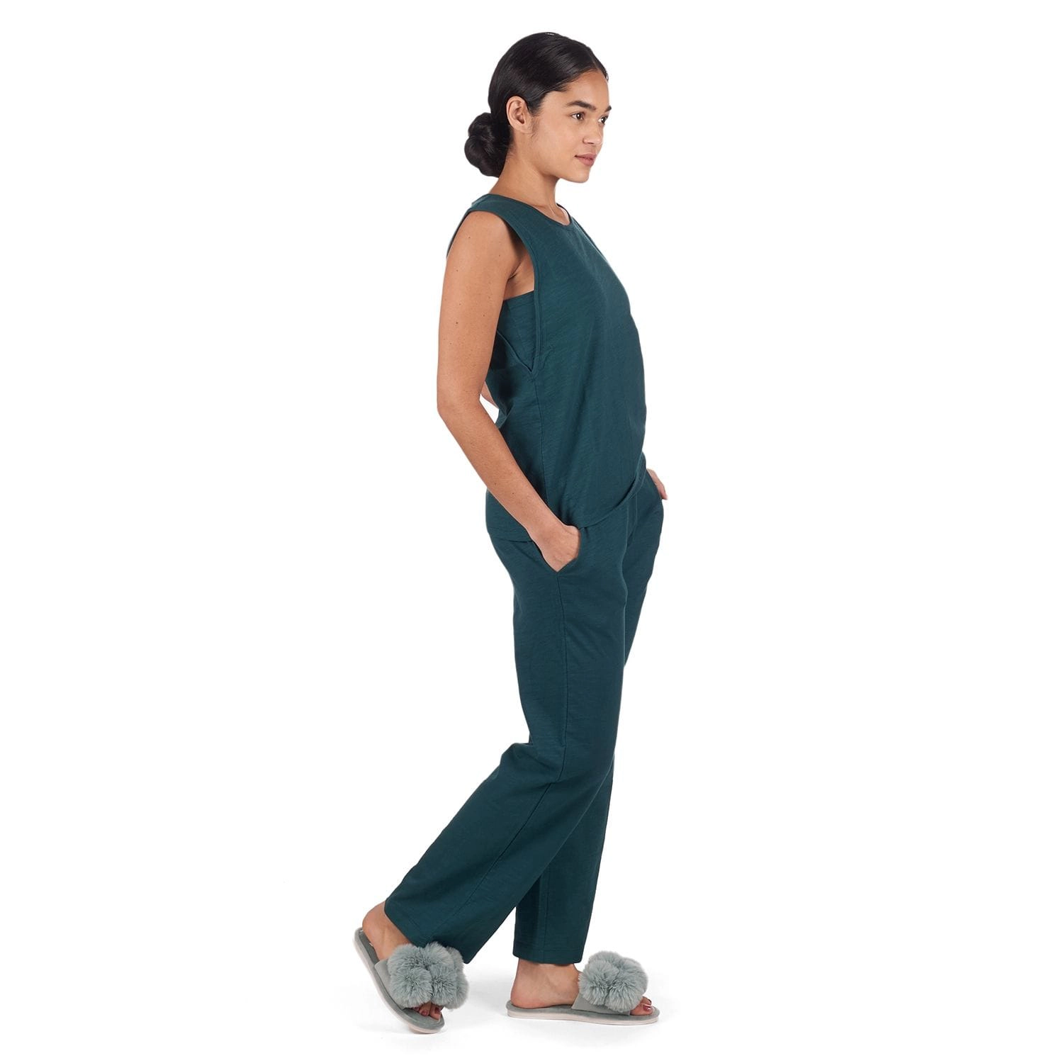 MeMoi Women's Relaxed Fit 100% Cotton Slub Knit Pants and T-Shirt Set