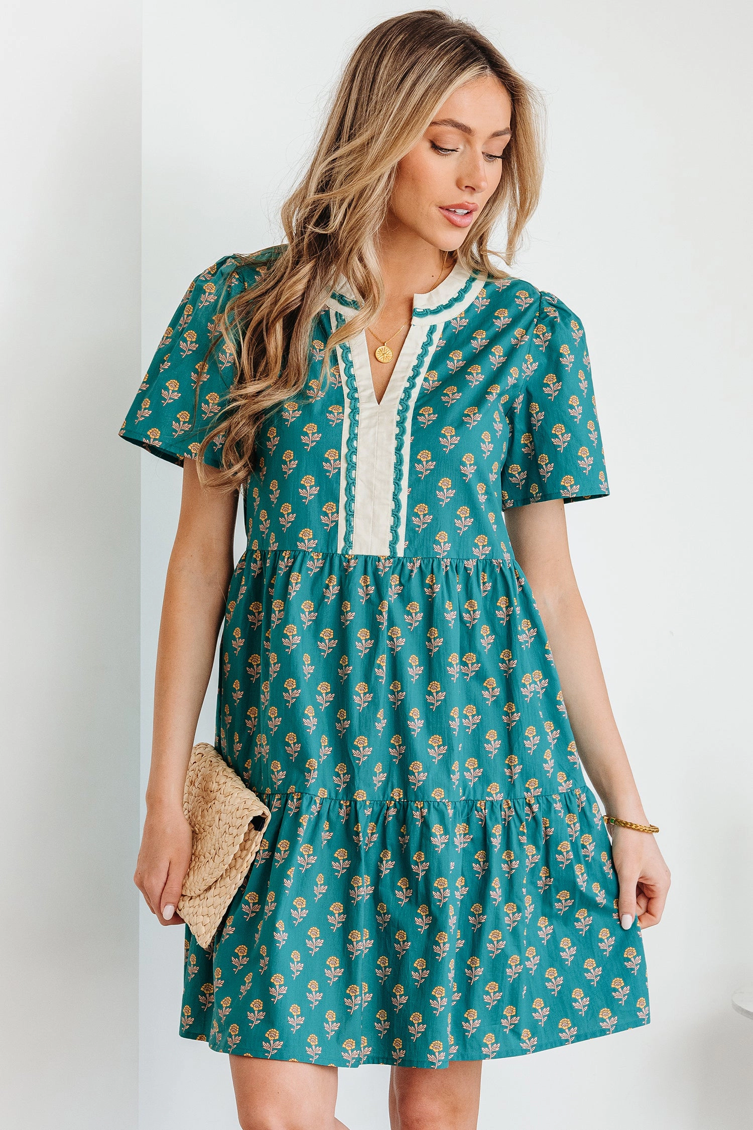 Threaded Pear Women's Clover Short Sleeve Floral Dress