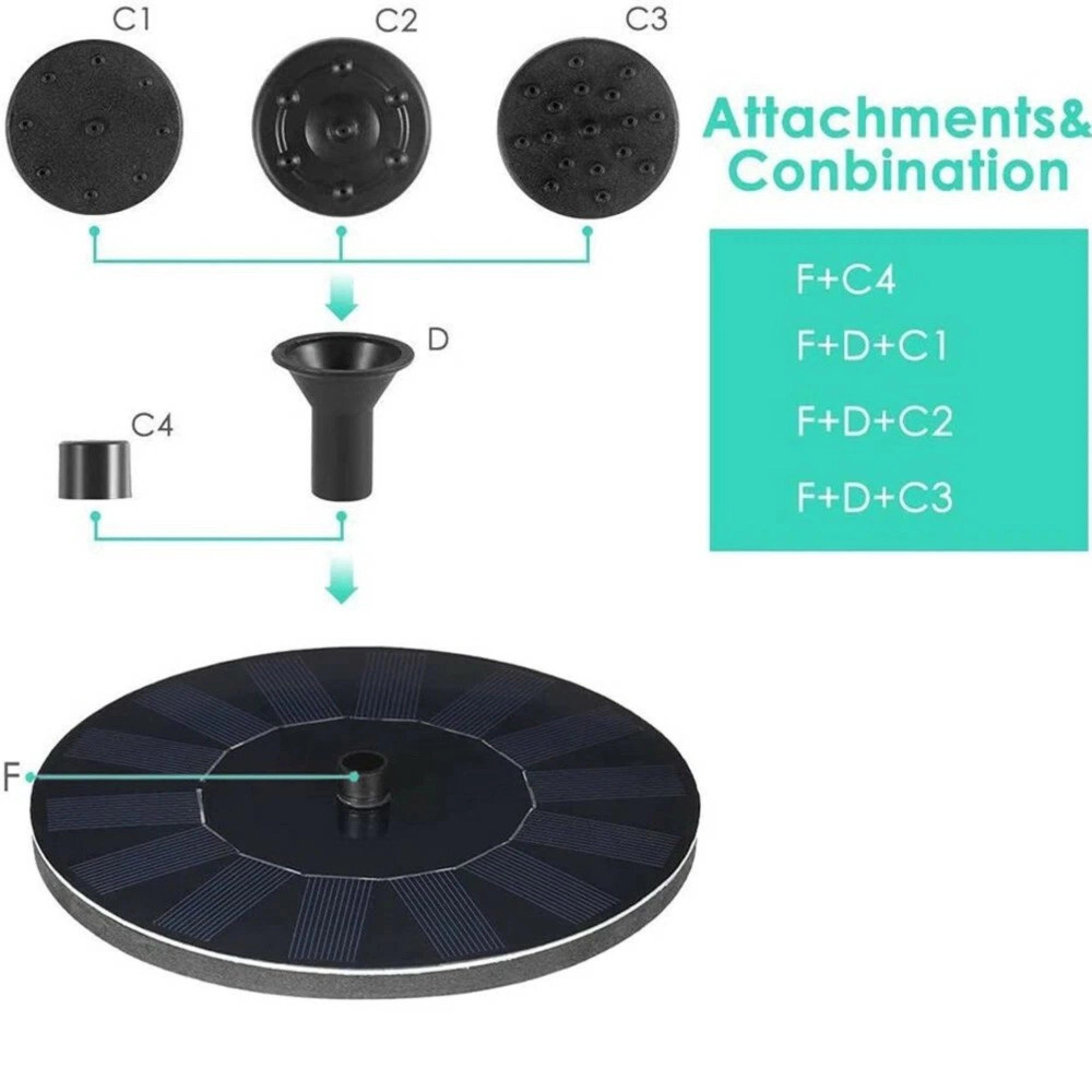 Home Collection 1.4W Solar Bird Bath Fountain Pump with 4 Nozzles