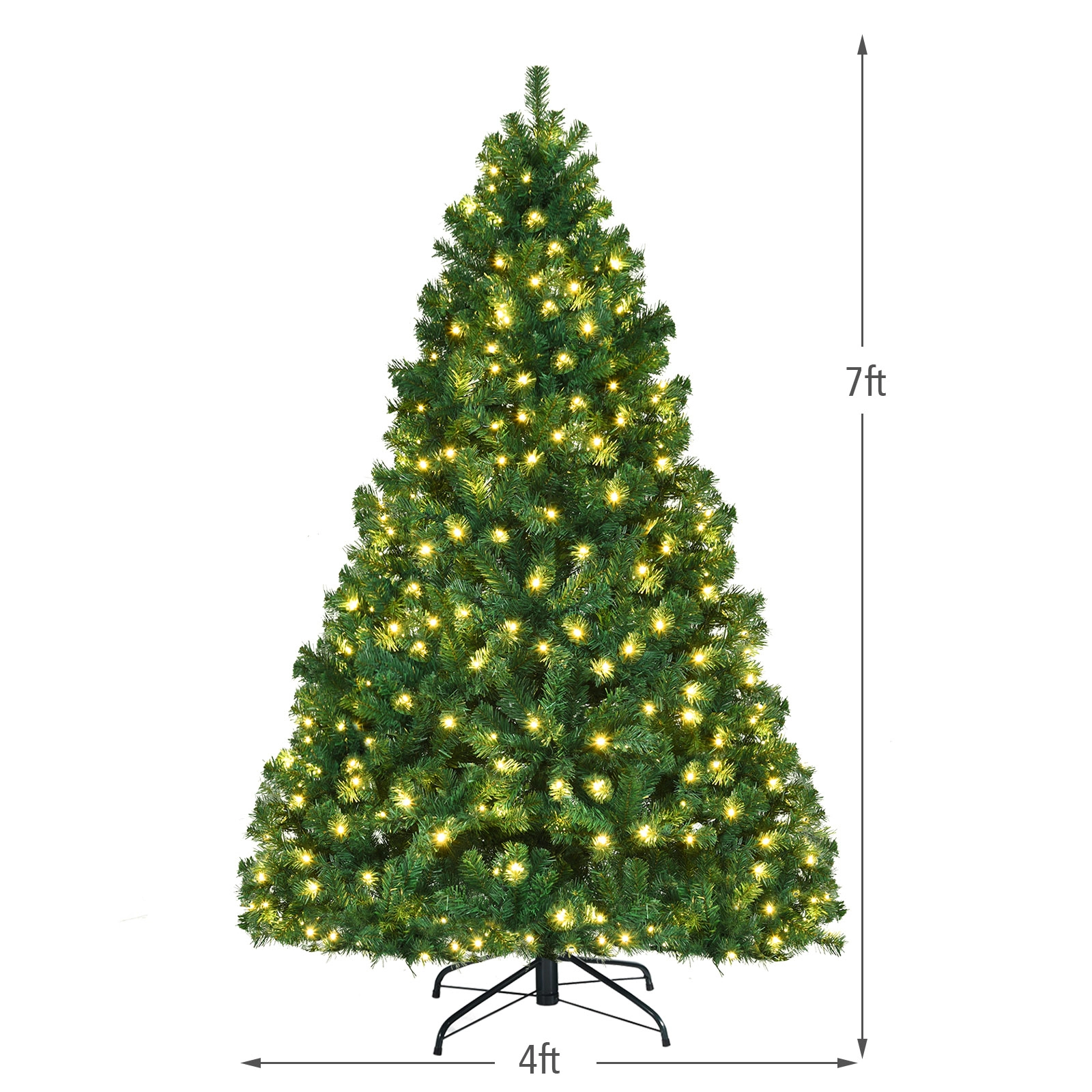 SUGIFT 7-ft Green Pre-Lit Artificial Christmas Tree with 300 Warm White LED Bulbs 1096 Tips and Iron Stand