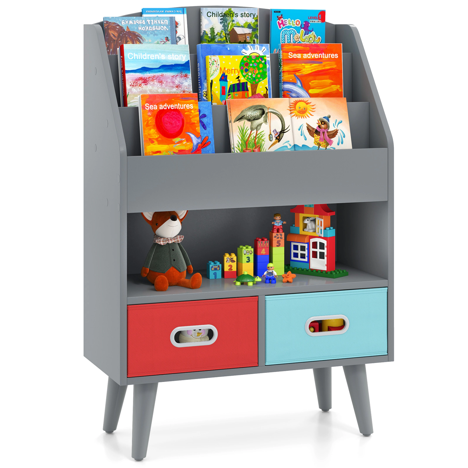 Hivvago Kids Bookshelf with Open Compartment for Toddlers 3+ Years Old