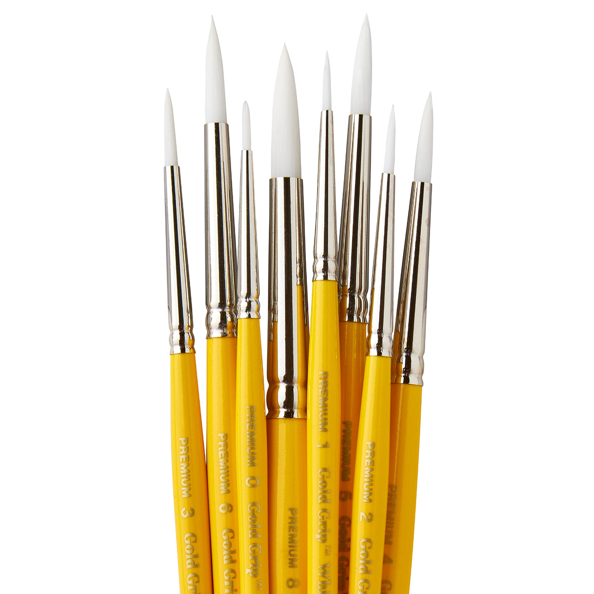 KINGART White Nylon 7950 Round Short Handle Brush Set - 8 pc