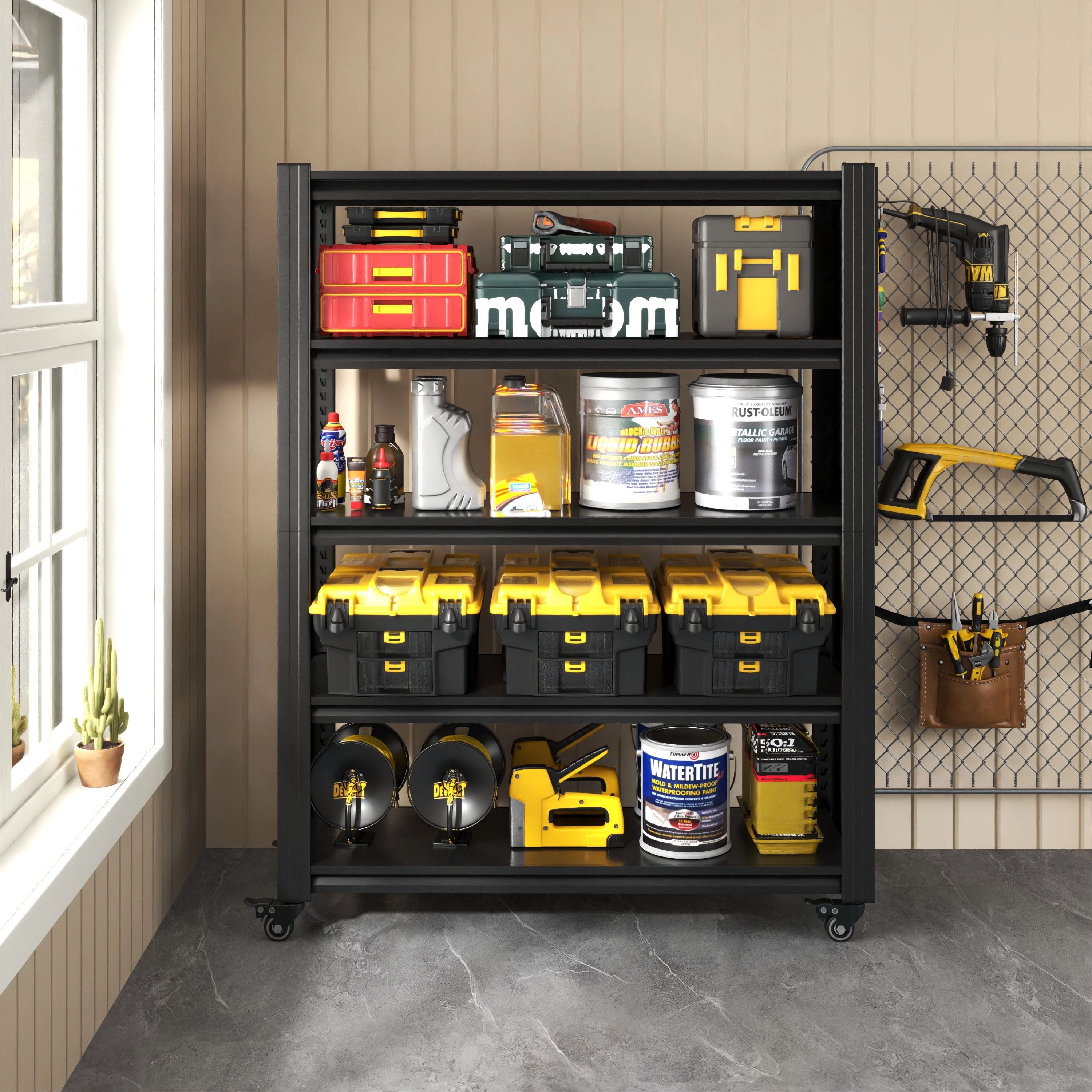 Flynama 5 Tier Pegboard Shelving 72 in H with Wheel Heavy Duty Multipurpose Rack for Garage