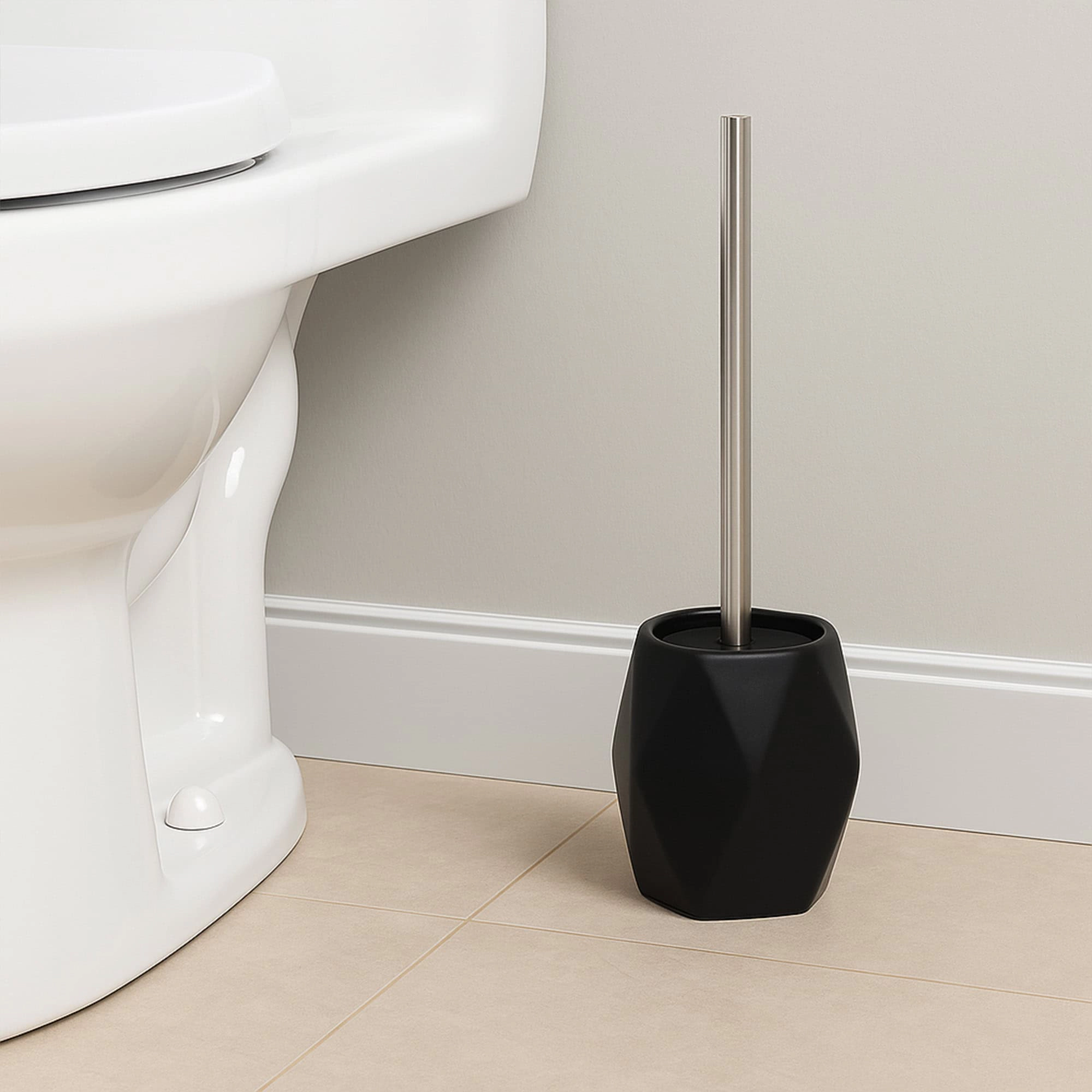Evideco Diamond Stoneware Toilet Brush Set, Matte, 2-Piece