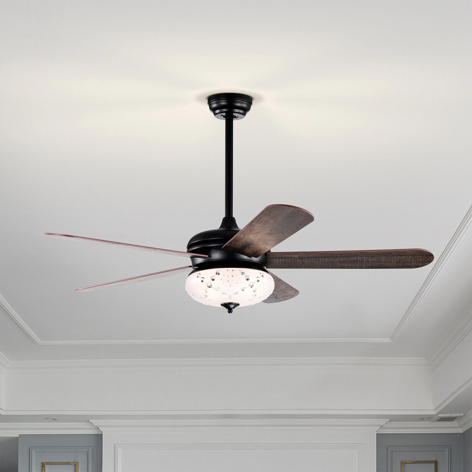 SUGIFT Walnut 5-Blade Retro Ceiling Fan with Remote Control and 3 Wind Speeds 52-in Dia 5520-CFM Airflow
