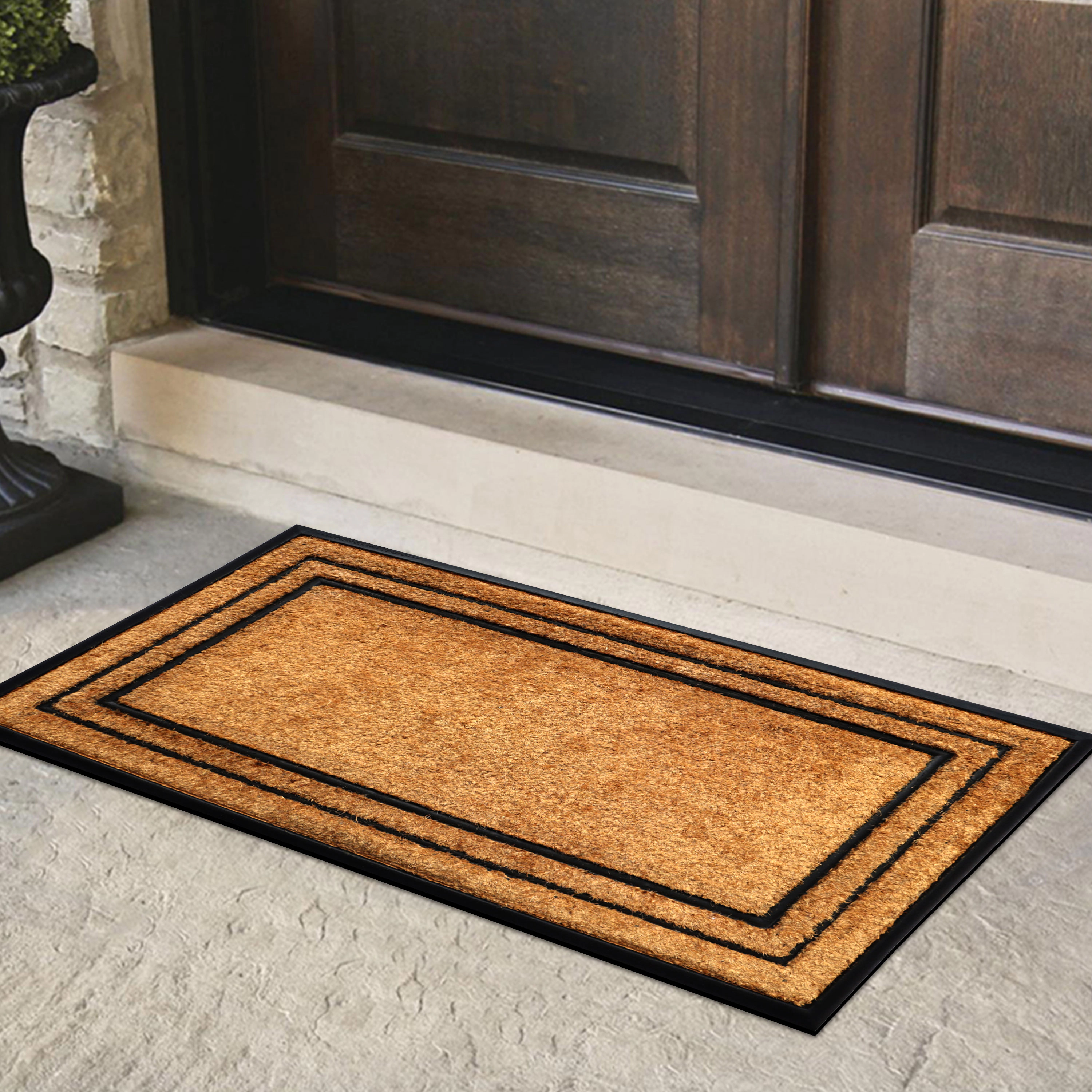 A1HC Coir and Rubber Door Mat 25x57 Inches Heavy Duty Non-Slip Dirt-Trapping Plain Border