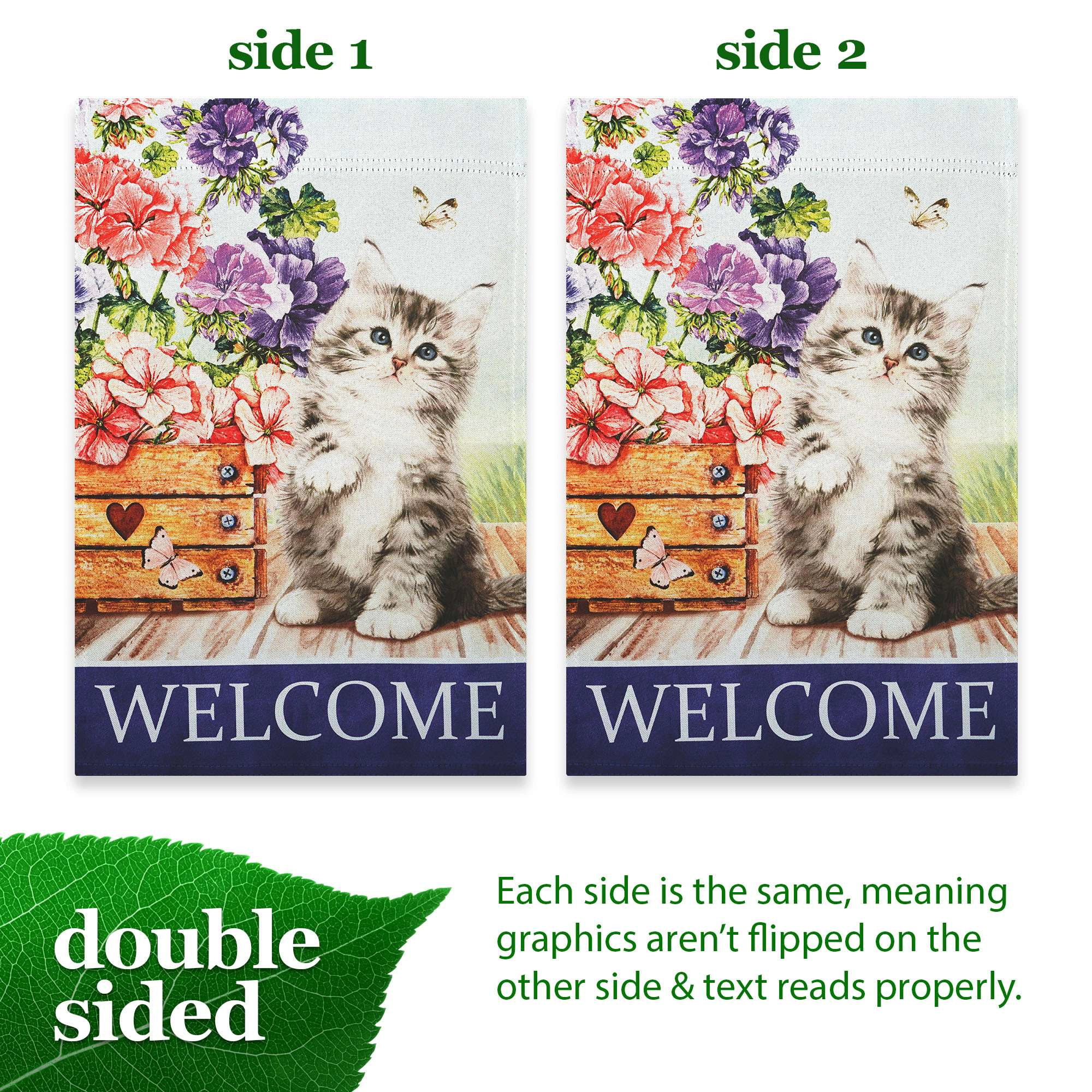 G128 12x18 in Double-Sided Welcome Kitten Flowers Garden Flag