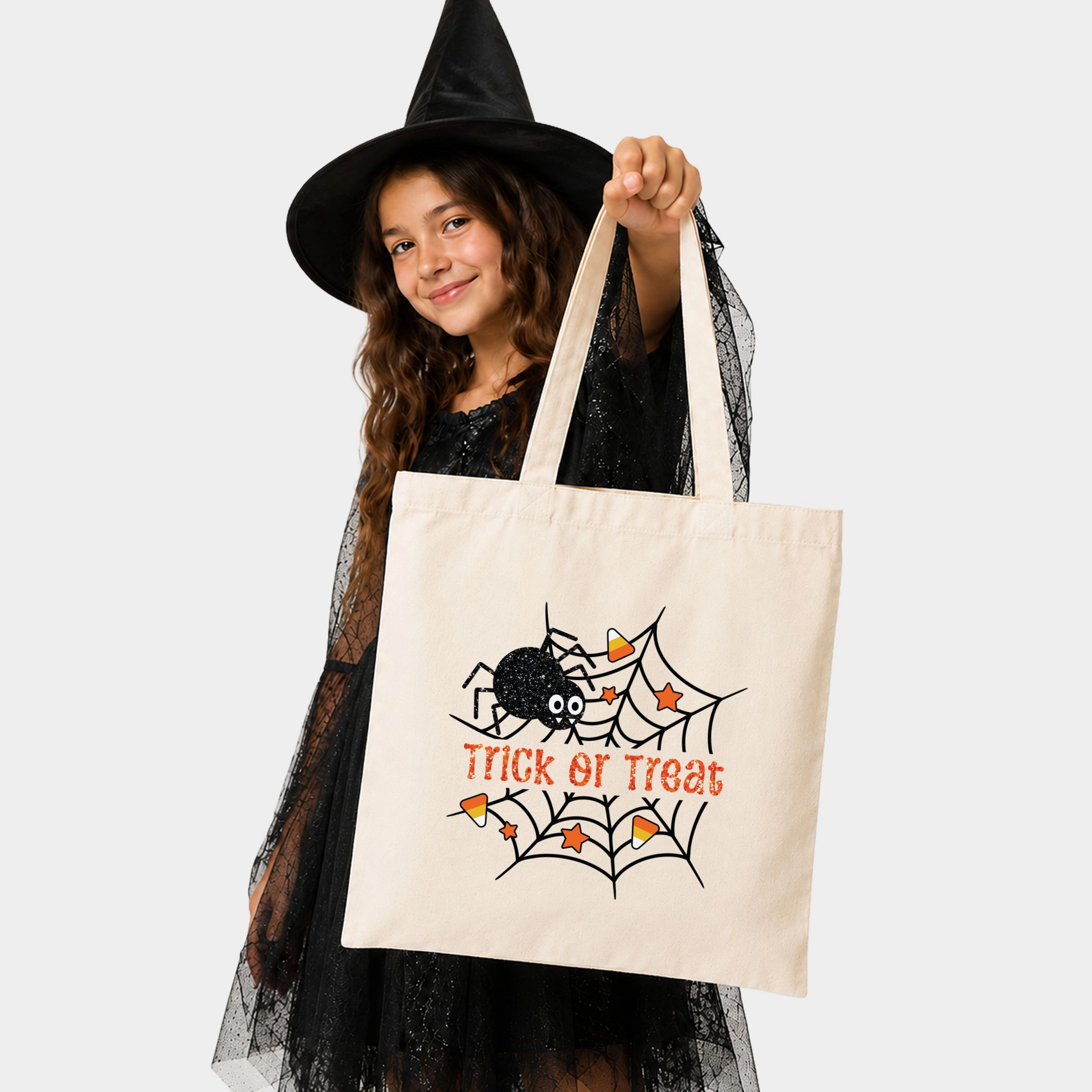 Simply Sage Market - Canvas Tote - Trick or Treat Spiderweb Glitter