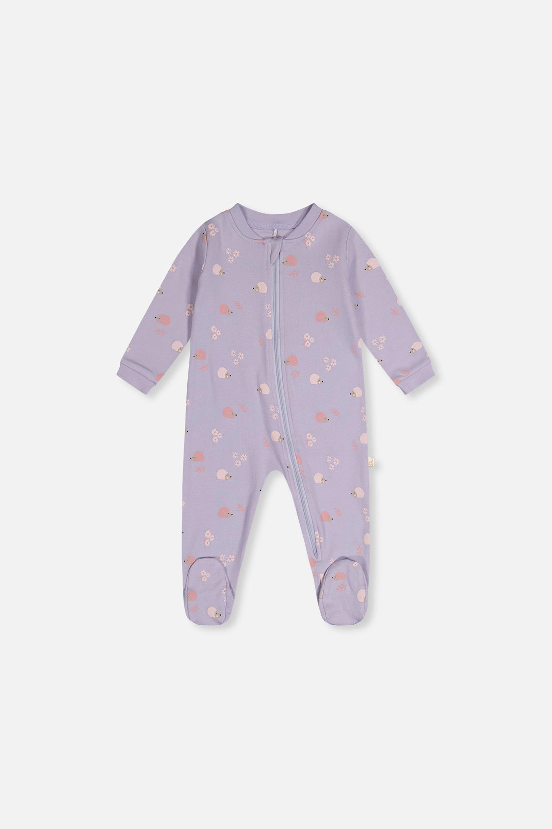 Deux par Girls Organic Cotton Hedgehog Print Front Zip Footed One Piece Pajama