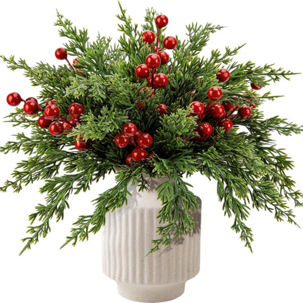 Novsight Trading Unisex Artificial Pine Branches with Red Berries 60-Piece Set