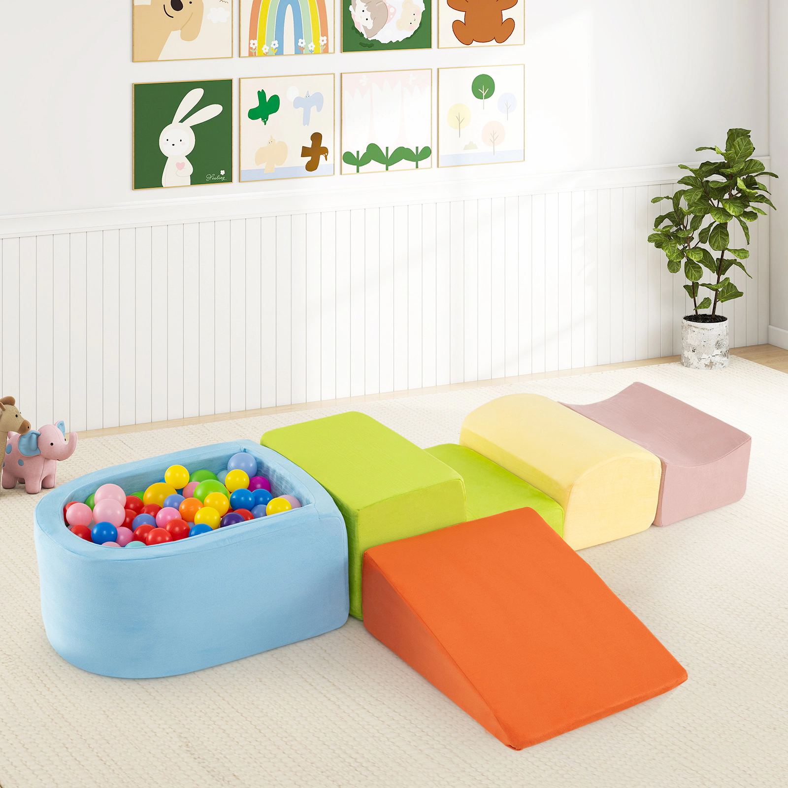 LJG 5-Piece Climb and Crawl Playset with Ball Pit for Kids